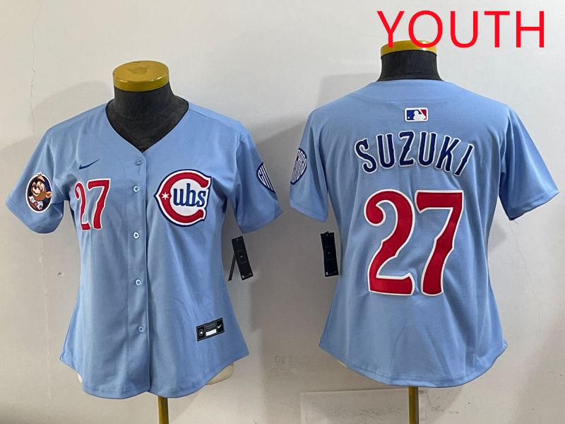 Youth 2025 Chicago Cubs #27 Suzuki Light Blue Game Nike MLB Jersey style 2->youth mlb jersey->Youth Jersey